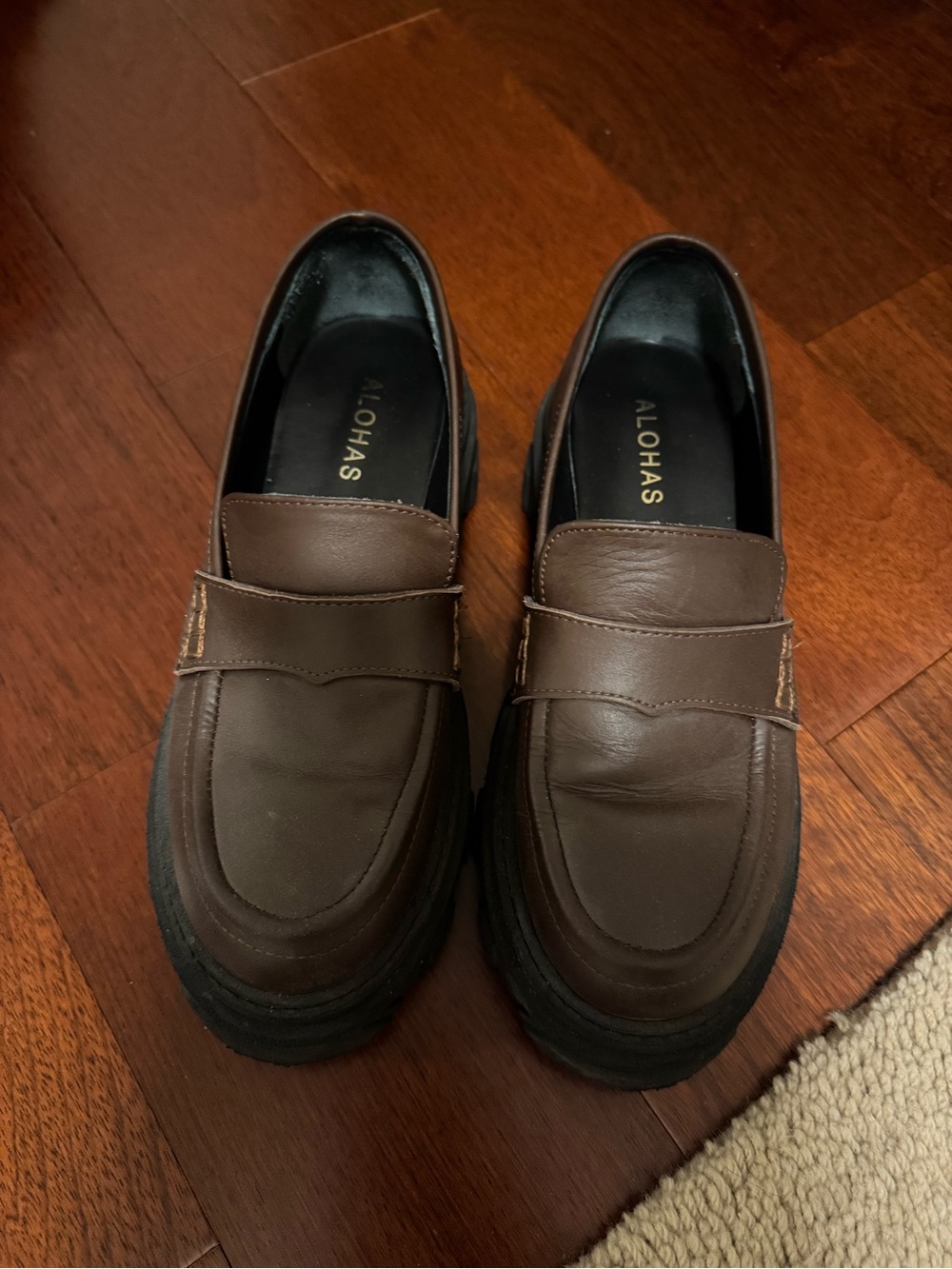 ALOHAS Dark Brown Leather Platform Penny Loafers - Picture 2 of 4